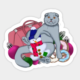 Cute cat congratulates Merry Christmas and New Year Sticker